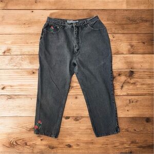 Bugle Boy Vintage Black Rose Embroidered Jeans | Size 16
